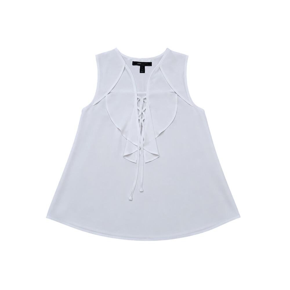 BCBGMAXAZRIA White Chiffon Ruffle Blouse Small